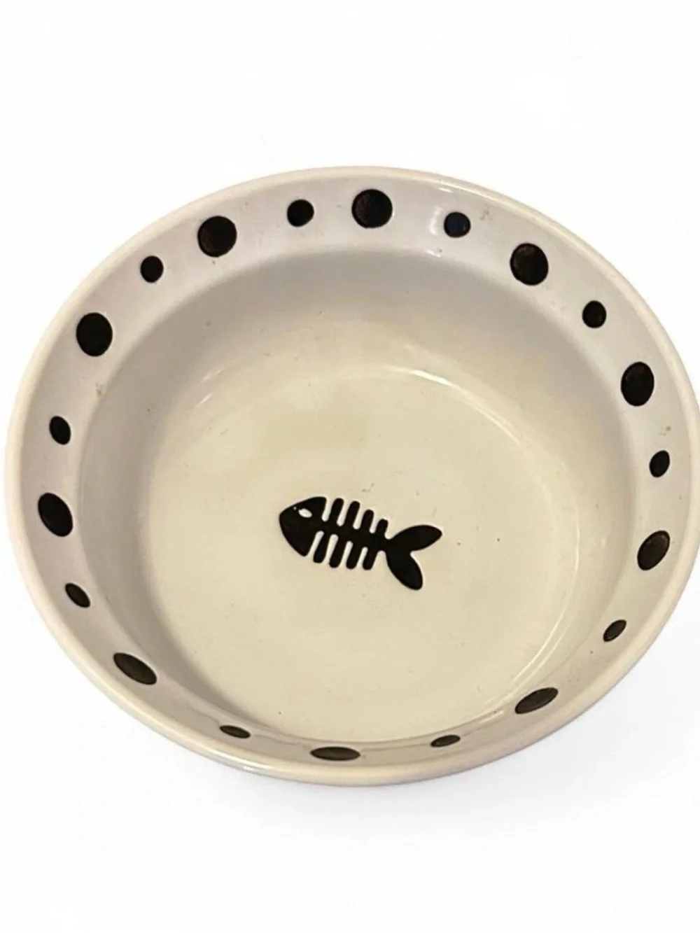 Ceramic Pet Bowl with Black Fish Design - White
